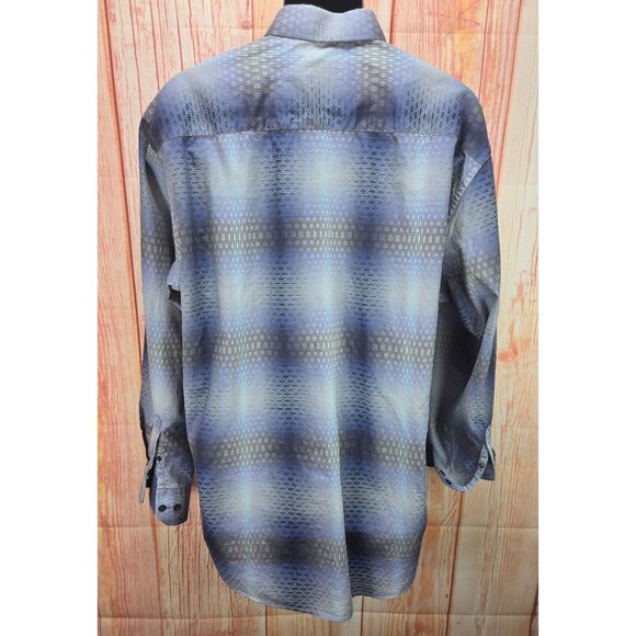 Johnston & Murphy Tailored Fit XL Mens Dress Shirt Blue Geometric Pattern - Picture 2 of 8
